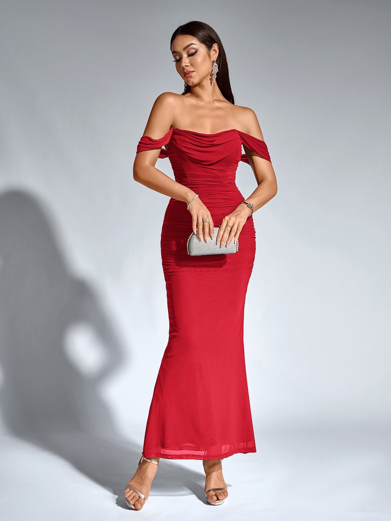 Off shoulder ruched maxi dress - View 34 | WEUXS