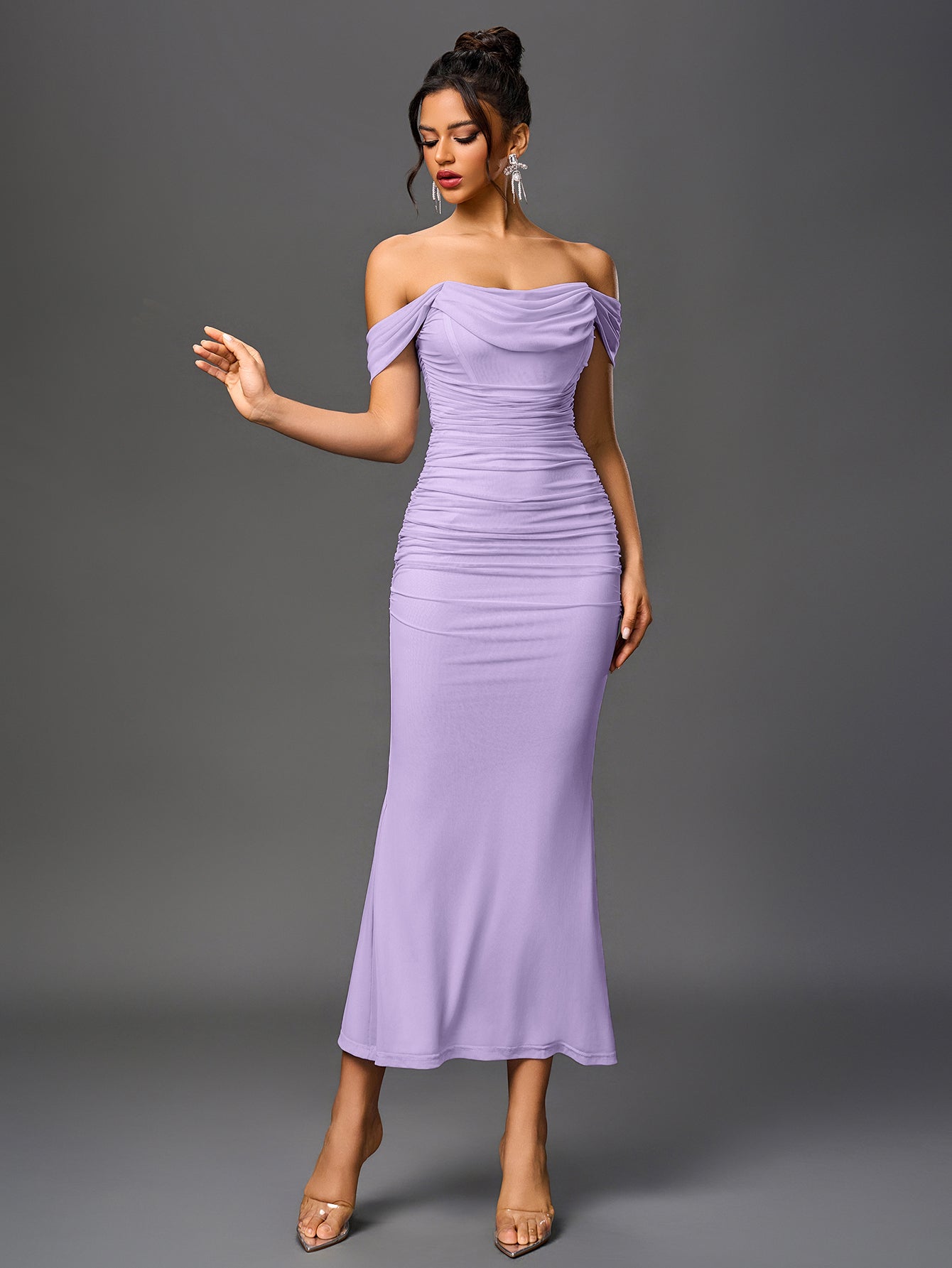 Off shoulder ruched maxi dress - View 45 | WEUXS