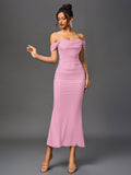Off shoulder ruched maxi dress - View 51 | WEUXS