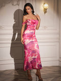 zipper back off shoulder ruched bodycon dress#color_print