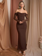 Off shoulder mesh maxi dress - View 12 | WEUXS