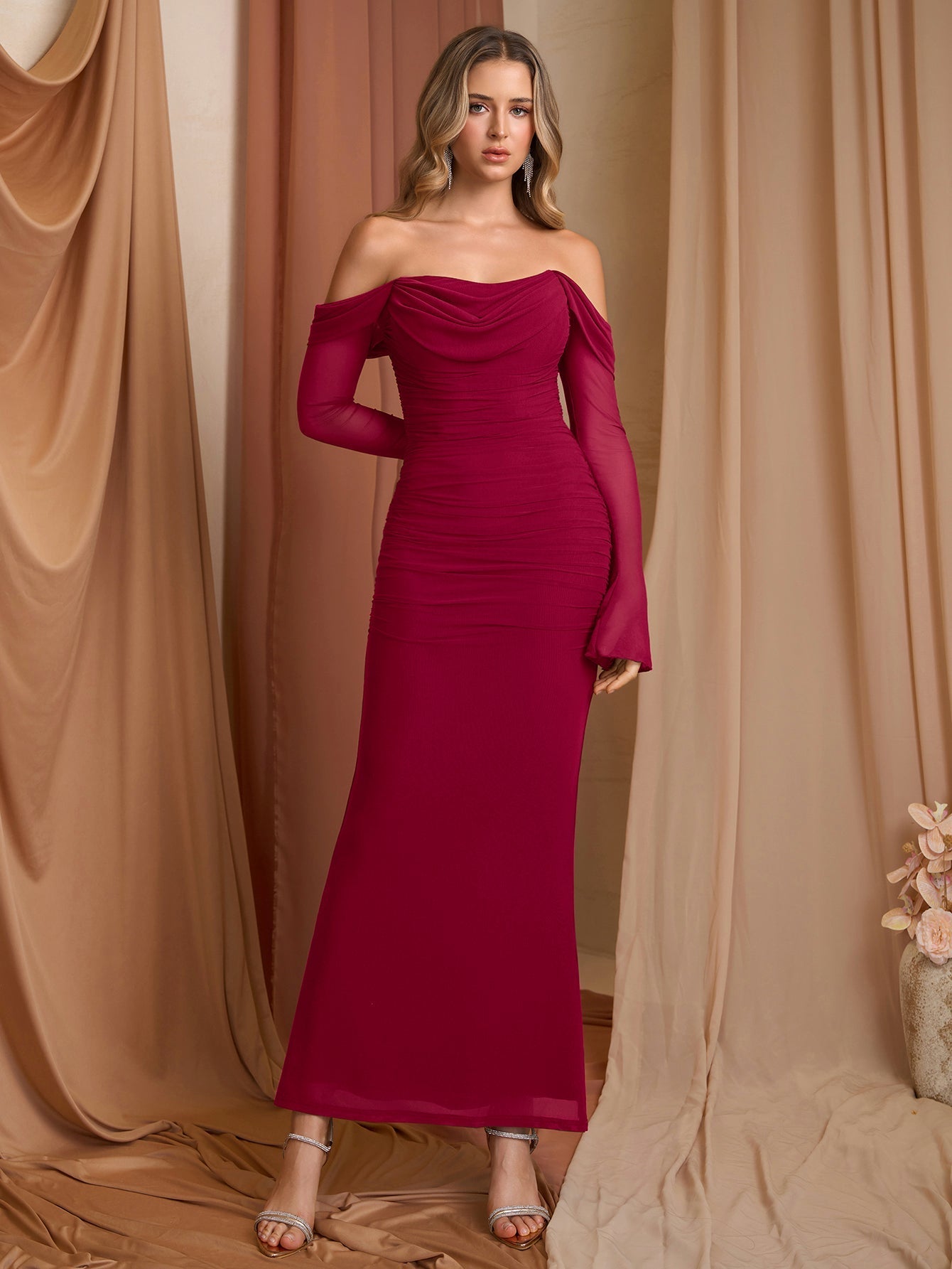 Off shoulder mesh maxi dress - View 16 | WEUXS