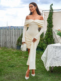 off shoulder bodycon twist front dress#color_apricot