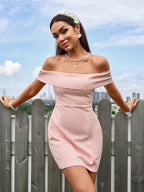 Off Shoulder Zipper Back Waffle Mini Dress - View 6 | WEUXS