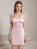 One Shoulder Satin Mini Dress - View 6 | WEUXS