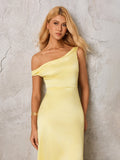 One shoulder satin maxi dress - View 6 | WEUXS