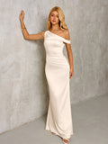 One Shoulder Satin Maxi Dress - View 10 | WEUXS