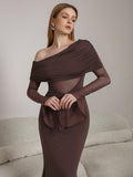 One Shoulder Ruched Mesh Dress - View 6 | WEUXS