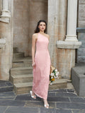 tie back backless one shoulder jacquard long dress#color_pink