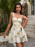 corset floral print openwork cami dress#color_yellowflower