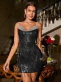 Sequin mini dress with tassels - View 6 | WEUXS