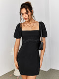 Puff sleeve square neck mini dress - View 6 | WEUXS