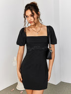 Puff sleeve square neck mini dress - View 6 | WEUXS