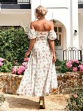 Floral print maxi dress with puff sleeves - View 44 | WEUXS