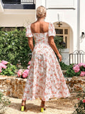 Floral print maxi dress with puff sleeves - View 32 | WEUXS