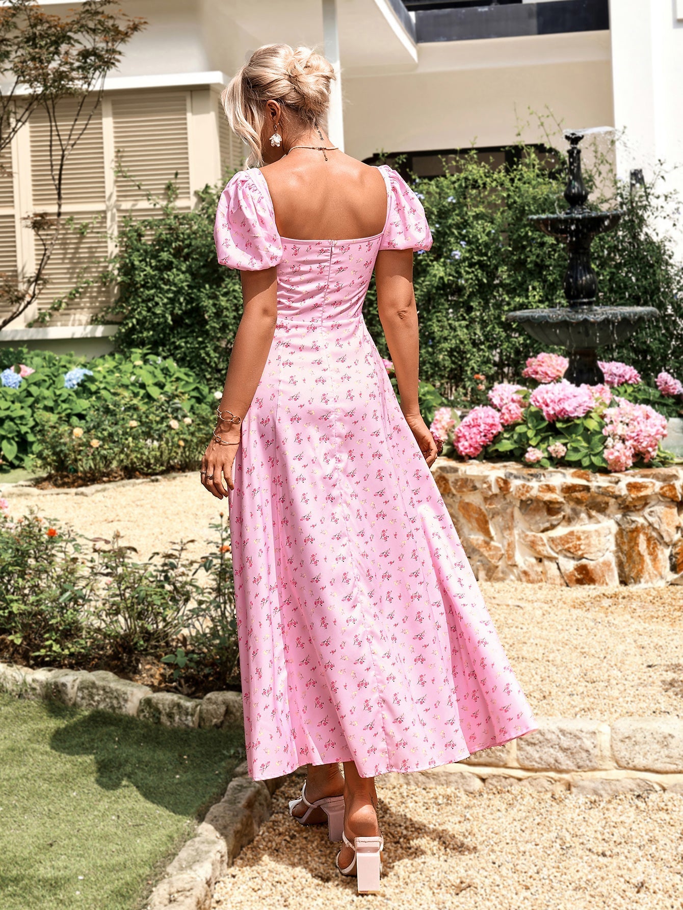 Floral print maxi dress with puff sleeves - View 20 | WEUXS