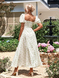 Floral print maxi dress with puff sleeves - View 14 | WEUXS