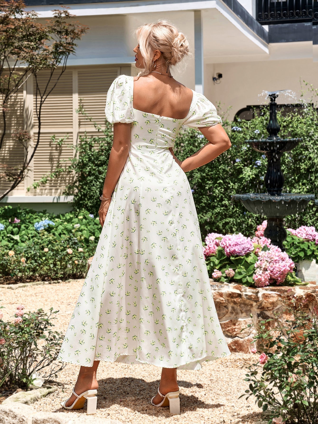 Floral print maxi dress with puff sleeves - View 14 | WEUXS