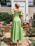 high split puff sleeve floral print dress#color_green