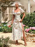 Floral print maxi dress with puff sleeves - View 48 | WEUXS