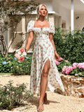 Floral print maxi dress with puff sleeves - View 47 | WEUXS
