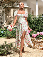Floral print maxi dress with puff sleeves - View 47 | WEUXS