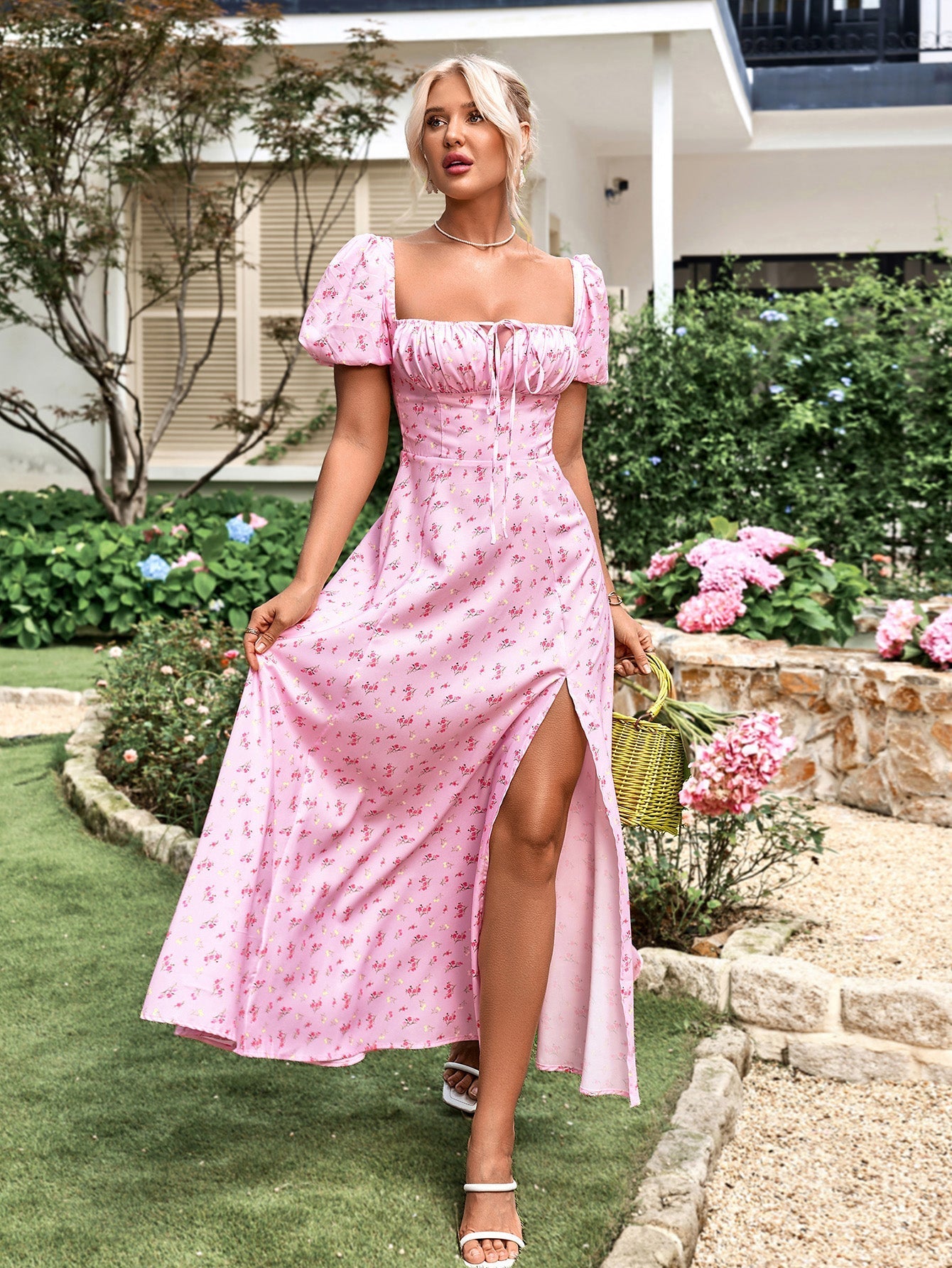 Floral print maxi dress with puff sleeves - View 23 | WEUXS