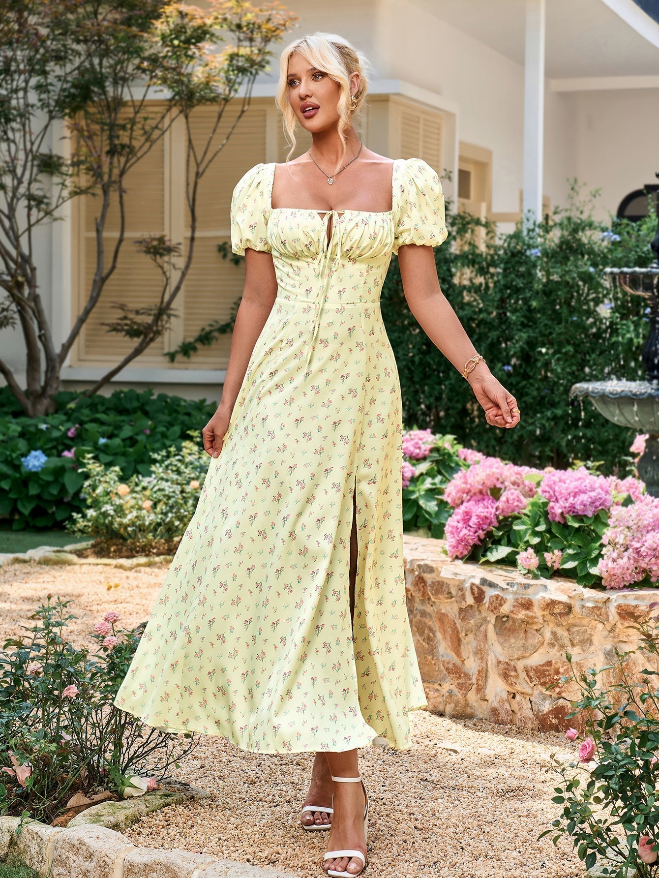 Floral print maxi dress with puff sleeves - View 25 | WEUXS