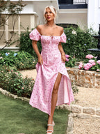 Floral print maxi dress with puff sleeves - View 19 | WEUXS