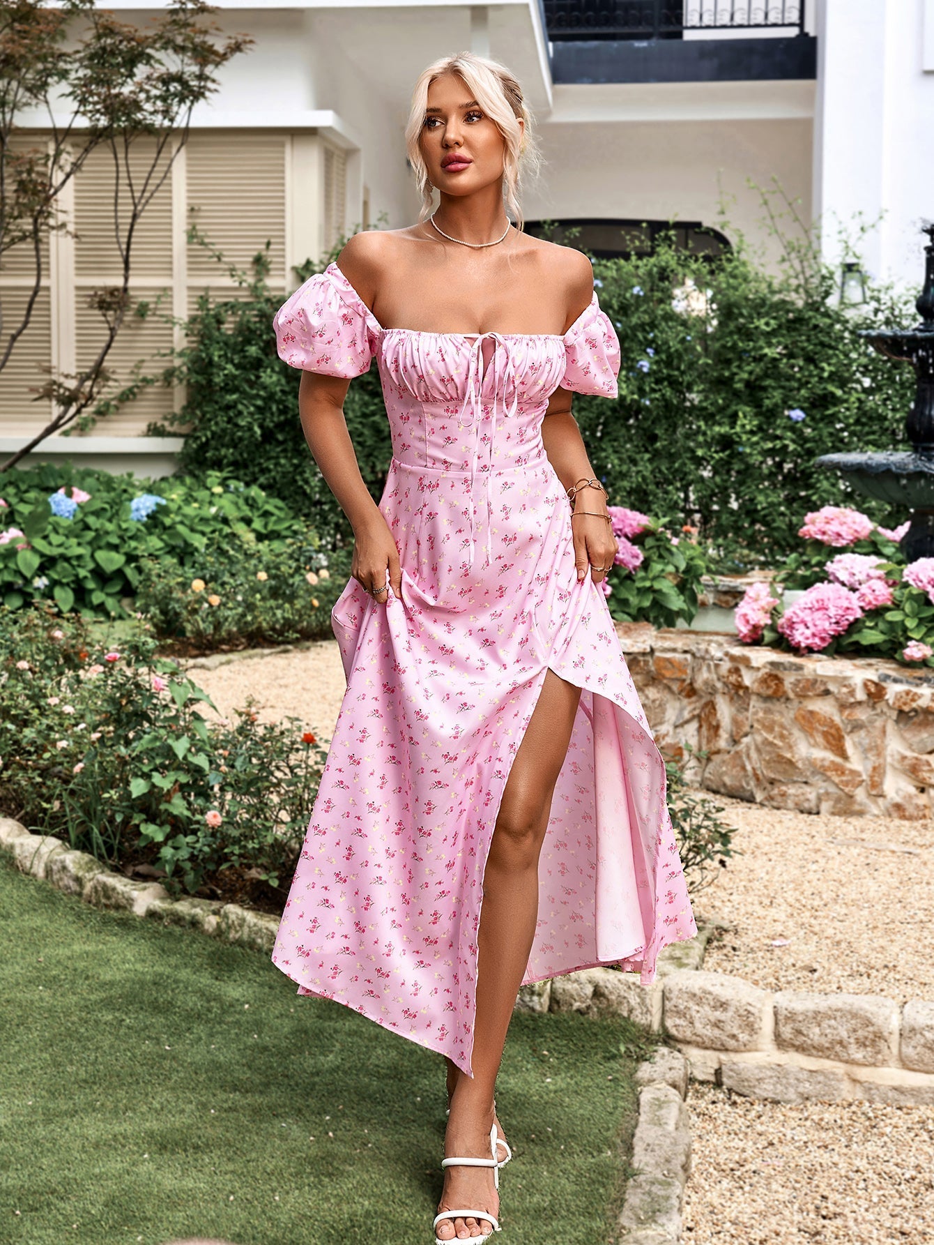 Floral print maxi dress with puff sleeves - View 19 | WEUXS