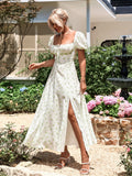 Floral print maxi dress with puff sleeves - View 16 | WEUXS
