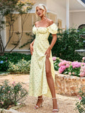 Floral print maxi dress with puff sleeves - View 28 | WEUXS
