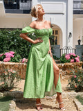 Floral print maxi dress with puff sleeves - View 39 | WEUXS