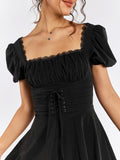 Puff Sleeve Square Neck Mini Dress - View 6 | WEUXS