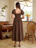 Midi dress with puff sleeves and lace trim - View 21 | WEUXS
