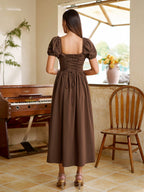 Midi dress with puff sleeves and lace trim - View 21 | WEUXS