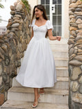 Midi dress with puff sleeves and lace trim - View 6 | WEUXS