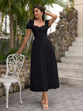Midi dress with puff sleeves and lace trim - View 12 | WEUXS
