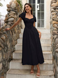 Midi dress with puff sleeves and lace trim - View 11 | WEUXS