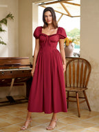 Midi dress with puff sleeves and lace trim - View 29 | WEUXS