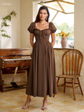 Midi dress with puff sleeves and lace trim - View 19 | WEUXS