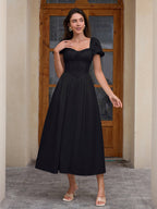 Midi dress with puff sleeves and lace trim - View 7 | WEUXS