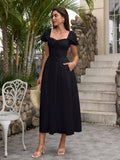 Midi dress with puff sleeves and lace trim - View 10 | WEUXS