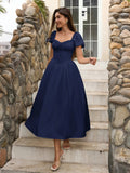 Midi dress with puff sleeves and lace trim - View 15 | WEUXS