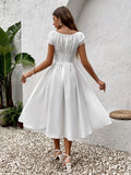 Puff Sleeve Button Midi Dress - View 8 | WEUXS