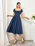 Puff Sleeve Button Midi Dress - View 18 | WEUXS