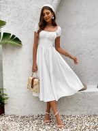 Puff Sleeve Button Midi Dress - View 7 | WEUXS