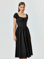 Puff Sleeve Button Midi Dress - View 21 | WEUXS