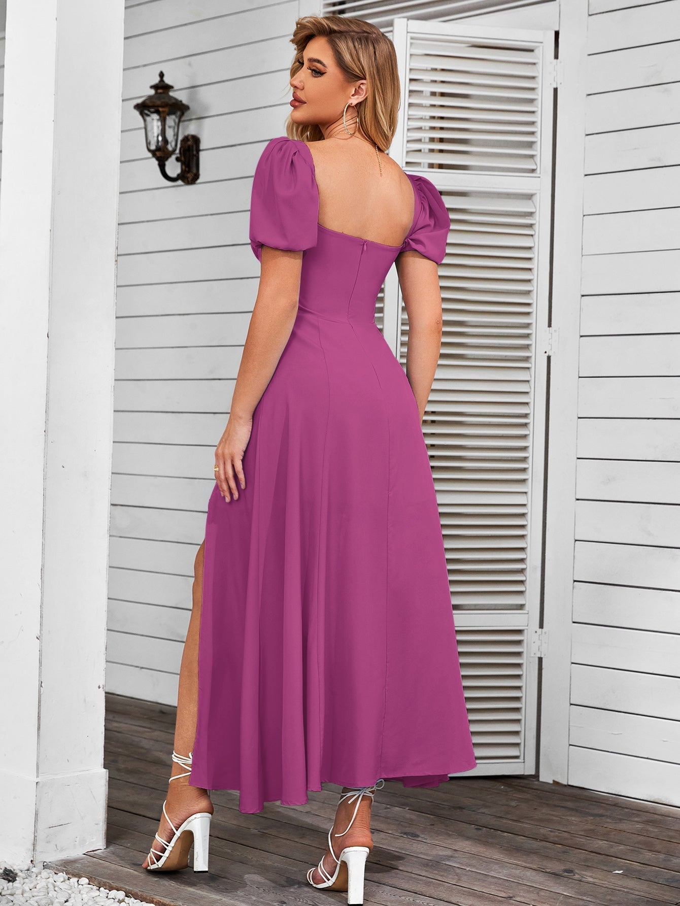 Puff Sleeve Square Neck Maxi Dress - View 44 | WEUXS