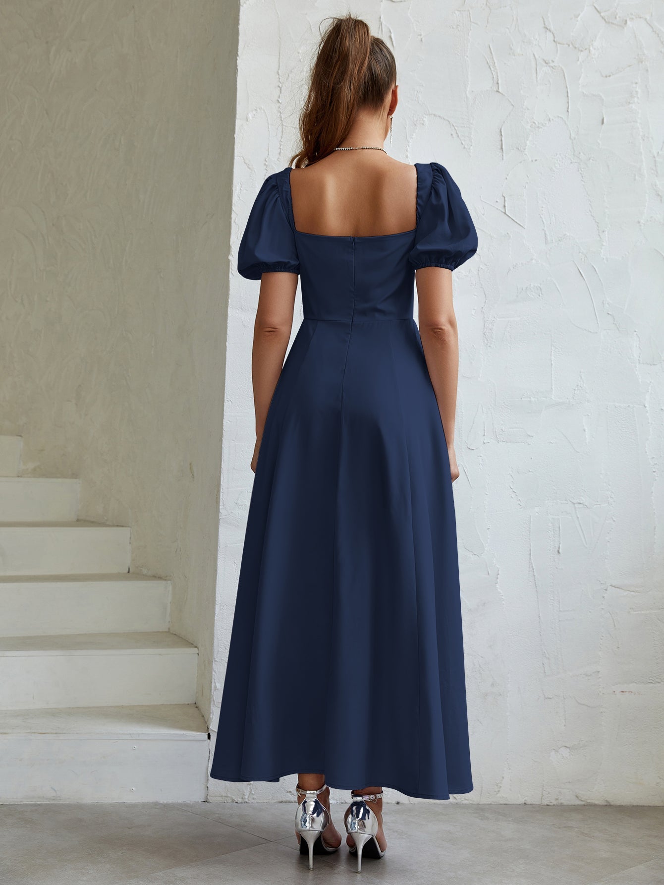 Puff Sleeve Square Neck Maxi Dress - View 62 | WEUXS